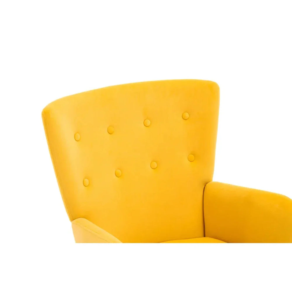 Tufted Long Back Yellow Lounge Chair With Ottoman - All India Decor