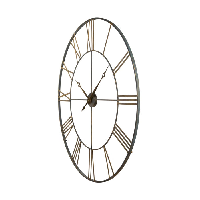 Large antique wall clock with Roman numeral markers on a white background