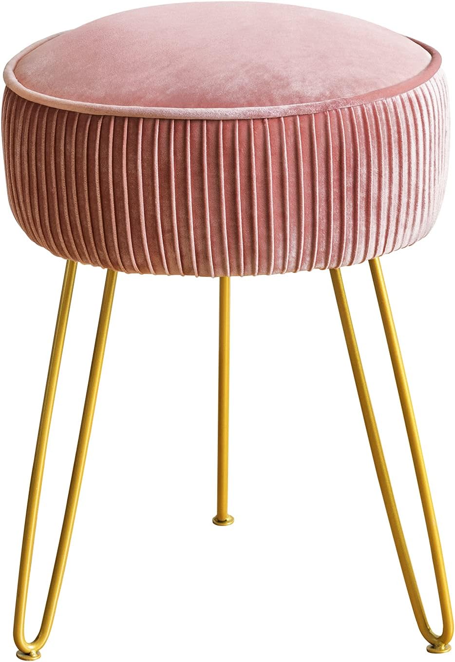 Pink stool with gold legs on a white background