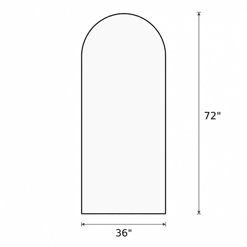 A simple line drawing of a rounded rectangular arch-shaped product with dimension labels showing 72 inches tall and 36 inches wide on a white background.