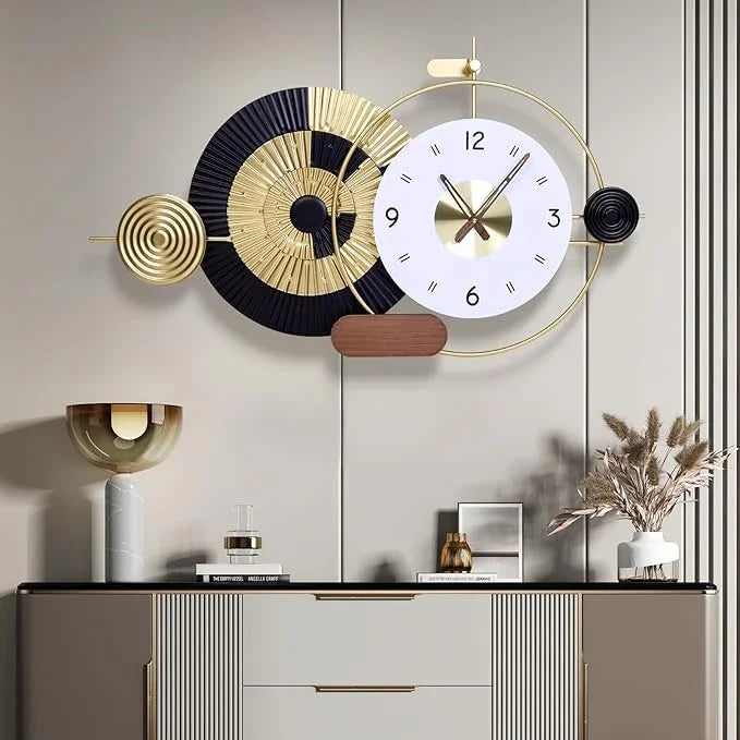 Modern wall clock with decorative elements on a wall