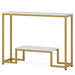 Two small tables with white tops and gold frames on a white background