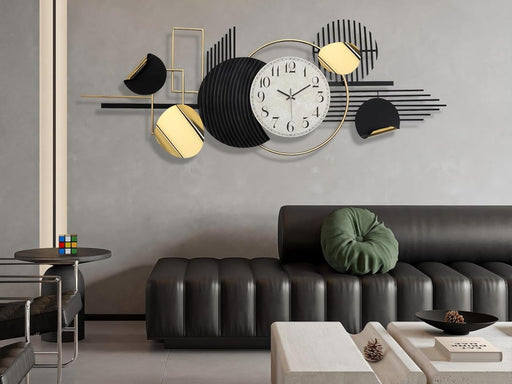 Modern wall clock with geometric design in a living room setting