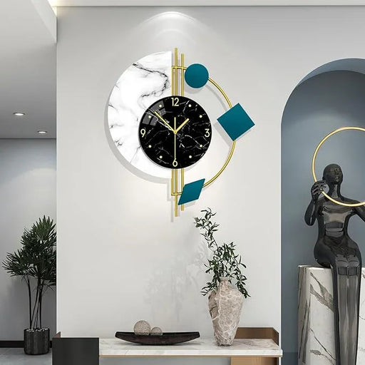 Modern wall clock with marble design on a stylish interior wall.