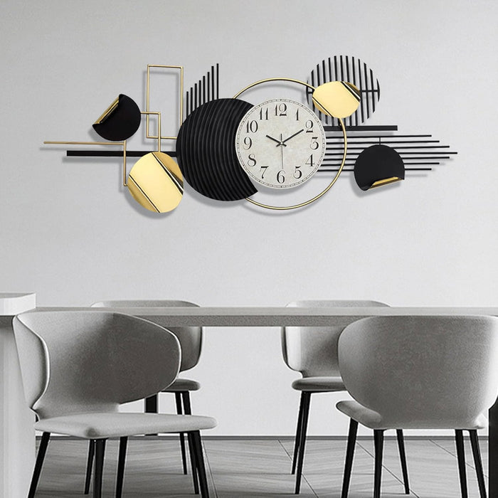 Modern wall clock with geometric design in a dining room setting