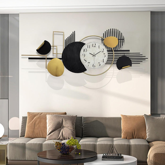 Modern wall clock with geometric design in a living room setting