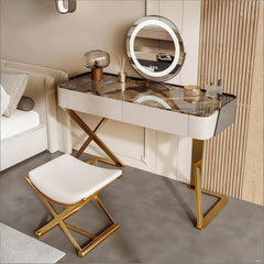Dressing table with mirror and stool in a modern room setting