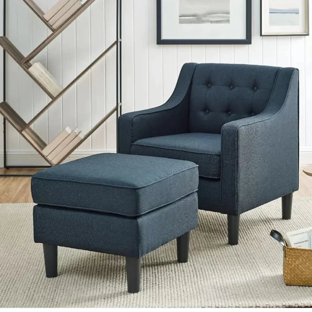 Charcoal Tufted Comfy Lounge Chair With Ottoman - All India Decor