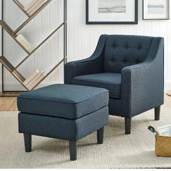 Charcoal Tufted Comfy Lounge Chair With Ottoman - All India Decor