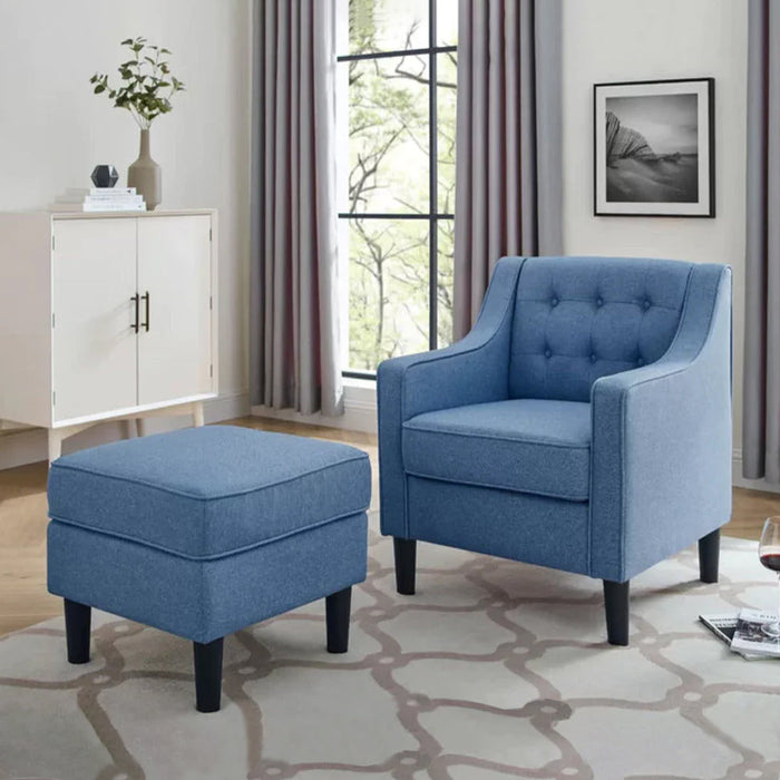 Skyblue Tufted Comfy Lounge Chair With Ottoman