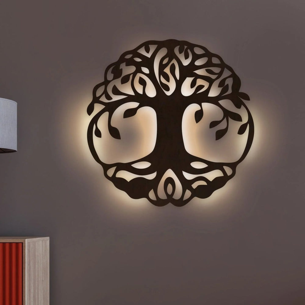 Beautiful Life of Tree Backlit Wooden Wall Decor with LED Night Light Walnut Finish - All India Decor