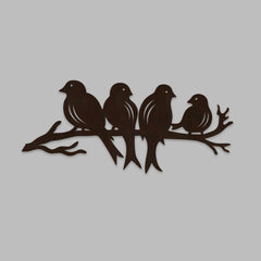 Birds Sitting on Branch Backlit Wooden Wall Decor with LED Night Light Walnut Finish - All India Decor