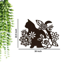 Cat with Flower Backlit Wooden Wall Decor with LED Night Light Walnut Finish - All India Decor