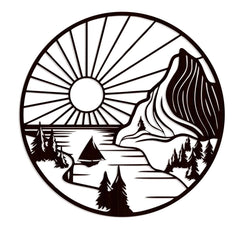 Beautiful Mountain and Rising Sun Scenery Backlit Wooden Wall Decor with LED Night Light Walnut Finish - All India Decor