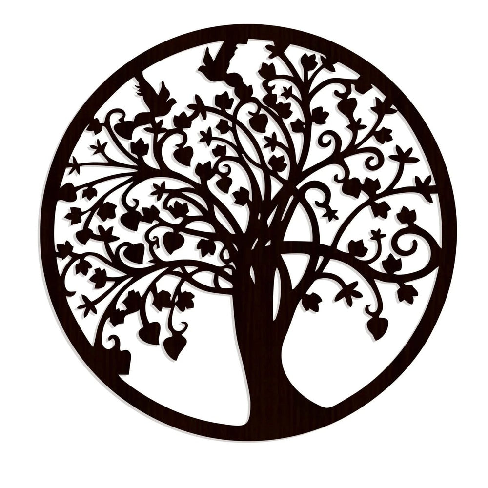 Beautiful Tree of life Round Backlit Wooden Wall Hanging with LED Night Light Walnut Finish - All India Decor