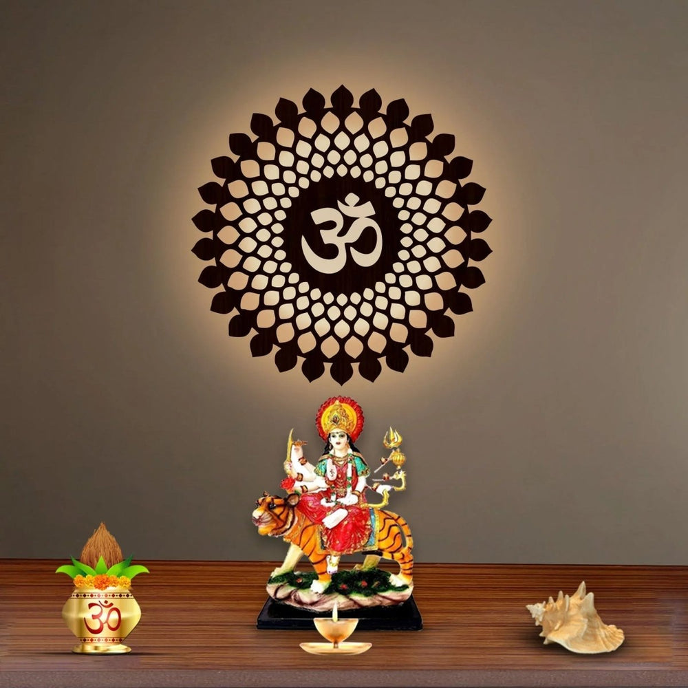 Beautiful OM Mandala Backlit with LED Wooden Wall Hanging - All India Decor