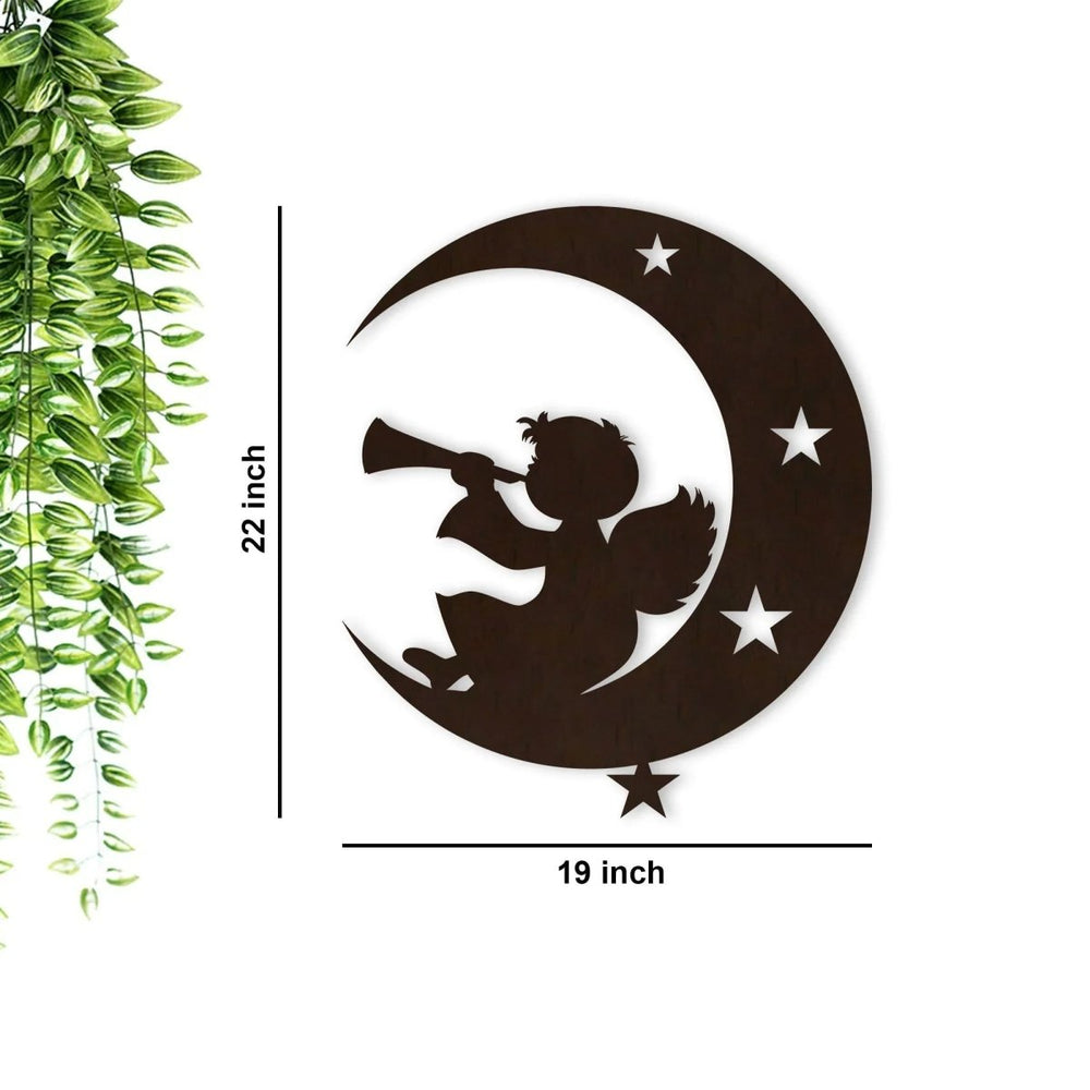 Silhouette Angel Backlit Wooden Wall Hanging with LED Night Light Walnut Finish - All India Decor