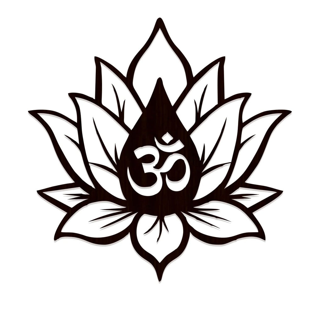 Hindu OM inside Lotus Flower Backlit Wooden Wall Decor with LED Night Light Walnut Finish - All India Decor