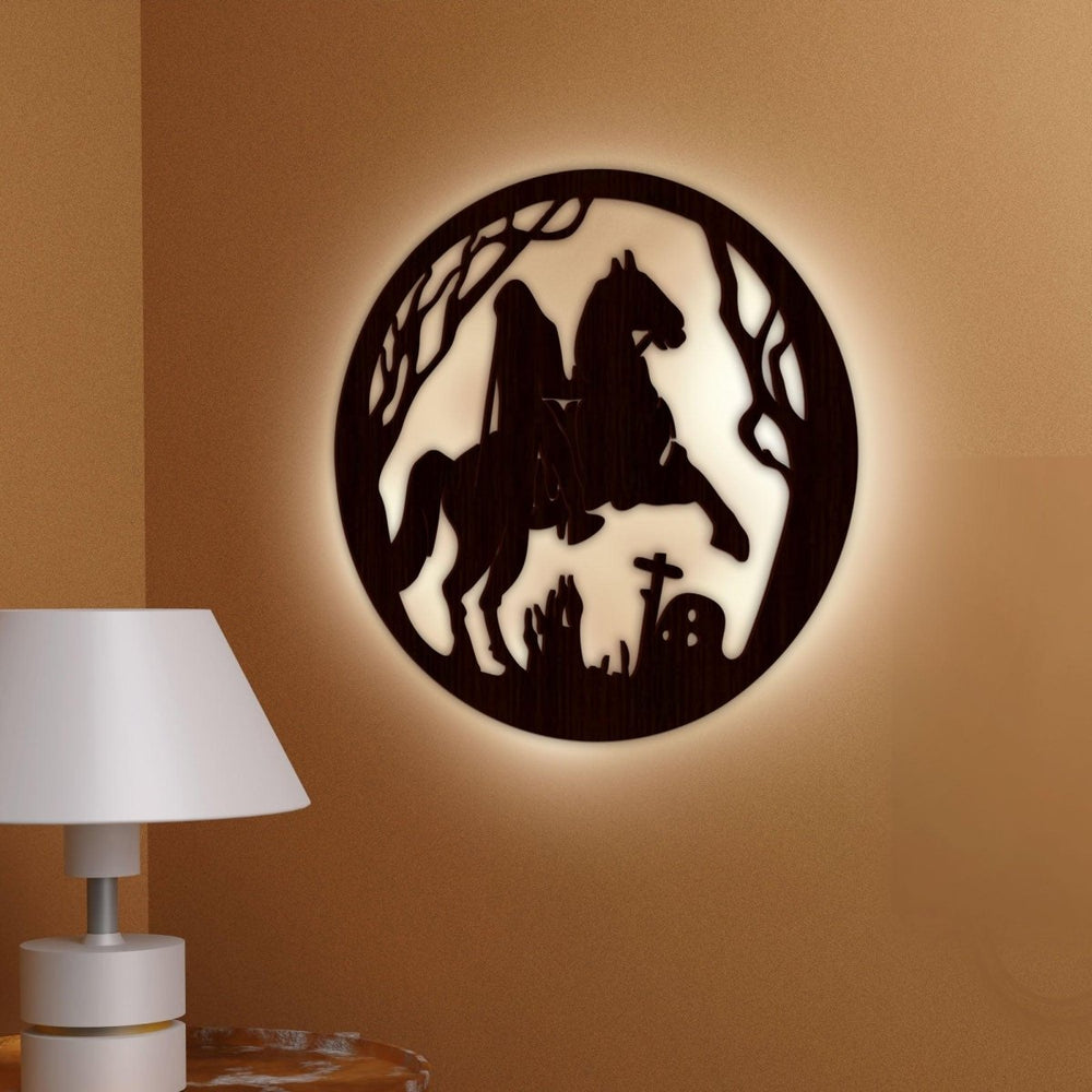 Ghost Rider Backlit Wooden Wall Decor with LED Night Light Walnut Finish - All India Decor