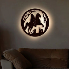 Ghost Rider Backlit Wooden Wall Decor with LED Night Light Walnut Finish - All India Decor
