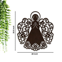Fairy Angel Backlit Wooden Wall Hanging with LED Night Light Walnut Finish - All India Decor