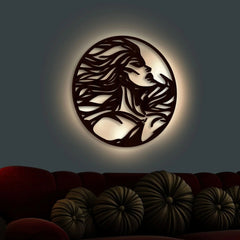 Beautiful Design Modern Backlit Art Wooden Wall Hanging with LED Night Light Walnut Finish - All India Decor