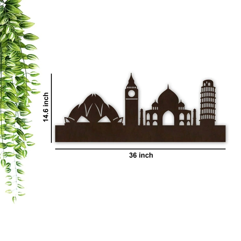 Famous Architectures Backlit Design Wooden Wall Hanging with LED Night Light Walnut Finish - All India Decor