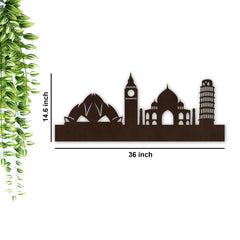 Famous Architectures Backlit Design Wooden Wall Hanging with LED Night Light Walnut Finish - All India Decor