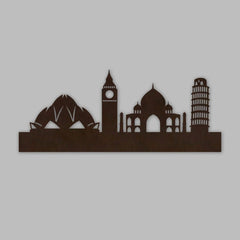 Famous Architectures Backlit Design Wooden Wall Hanging with LED Night Light Walnut Finish - All India Decor