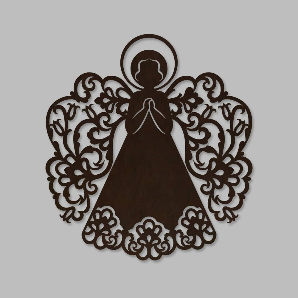 Fairy Angel Backlit Wooden Wall Hanging with LED Night Light Walnut Finish - All India Decor