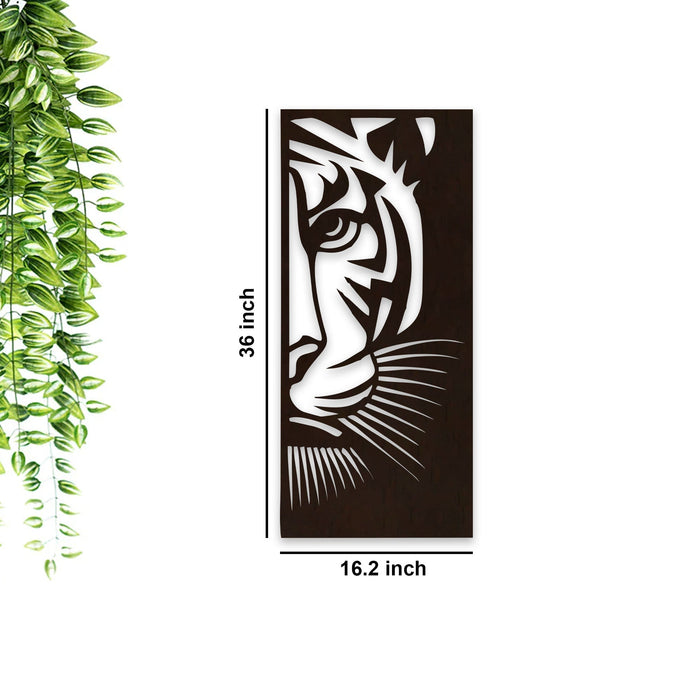 Tiger Face Art Backlit Wooden Wall Decor with LED Night Light Walnut Finish