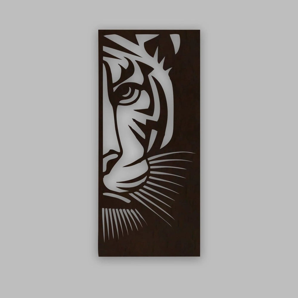 Tiger Face Art Backlit Wooden Wall Decor with LED Night Light Walnut Finish - All India Decor