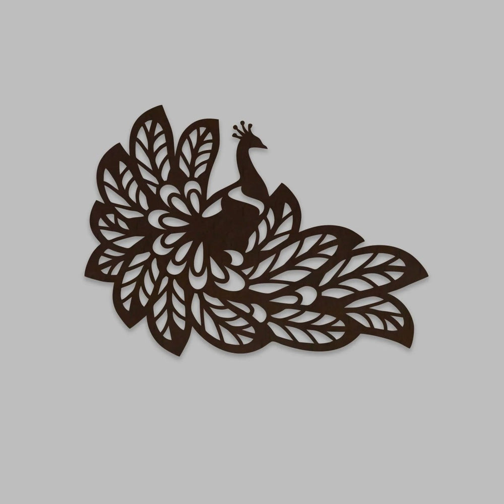 Beautiful Peacock Wings Designer Art Backlit Wooden Wall Decor with LED Night Light Walnut Finish - All India Decor