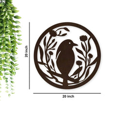 Beautiful Bird with Flower Round Backlit Wooden Wall Hanging with LED Night Light Walnut Finish - All India Decor