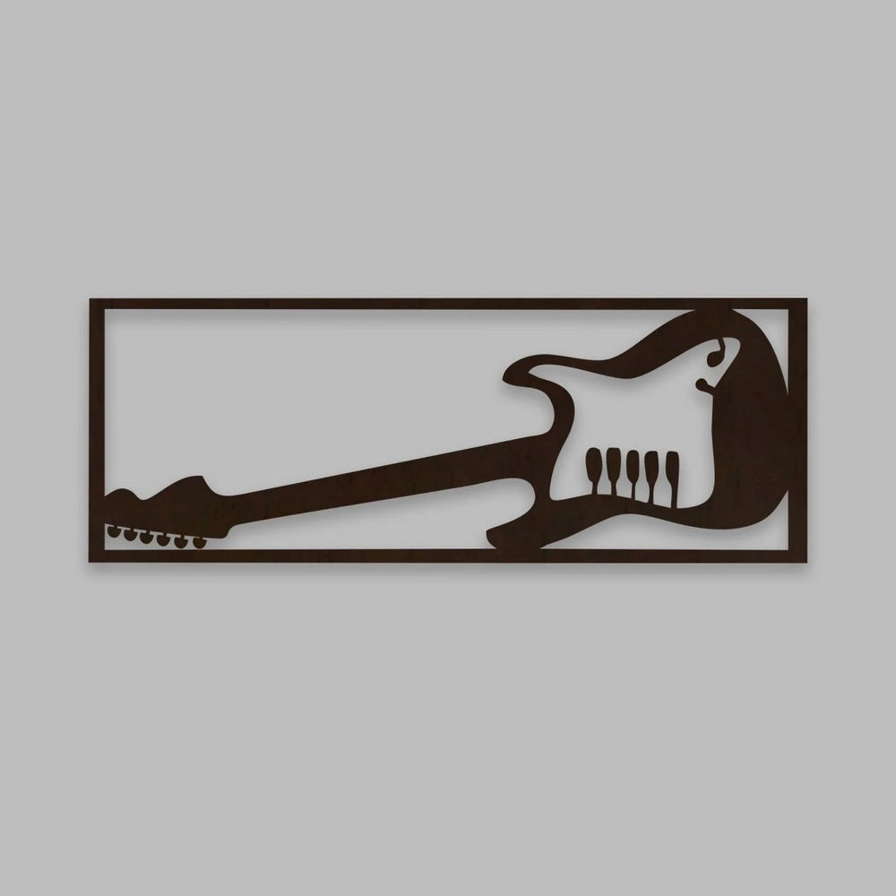 Designer Guitar Backlit Wooden Wall Decor with LED Night Light Walnut Finish - All India Decor