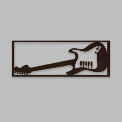 Designer Guitar Backlit Wooden Wall Decor with LED Night Light Walnut Finish - All India Decor