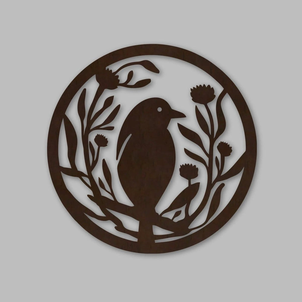 Beautiful Bird with Flower Round Backlit Wooden Wall Hanging with LED Night Light Walnut Finish - All India Decor