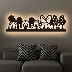 Mickey Mouse And Friends Backlit Wooden Wall Decor with LED Night Light Walnut Finish - All India Decor