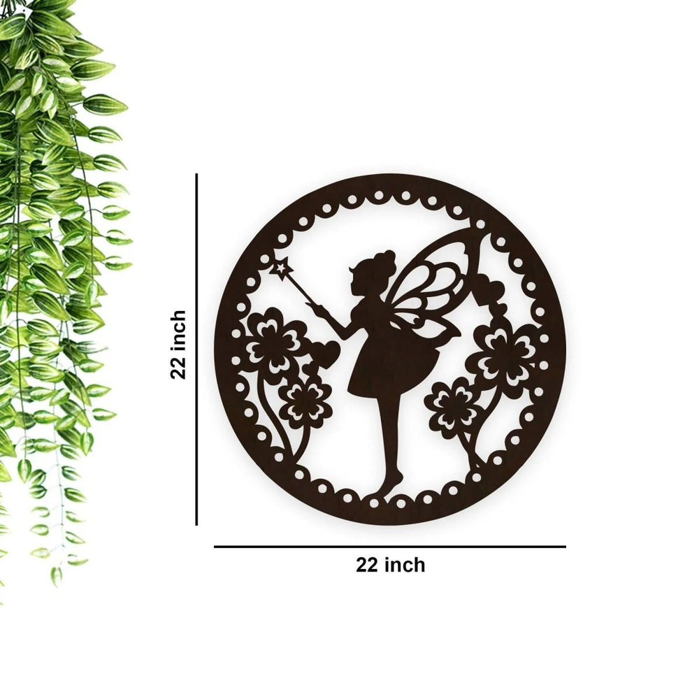 Fairy Butterfly Angel Backlit Wooden Wall Hanging with LED Night Light Walnut Finish - All India Decor