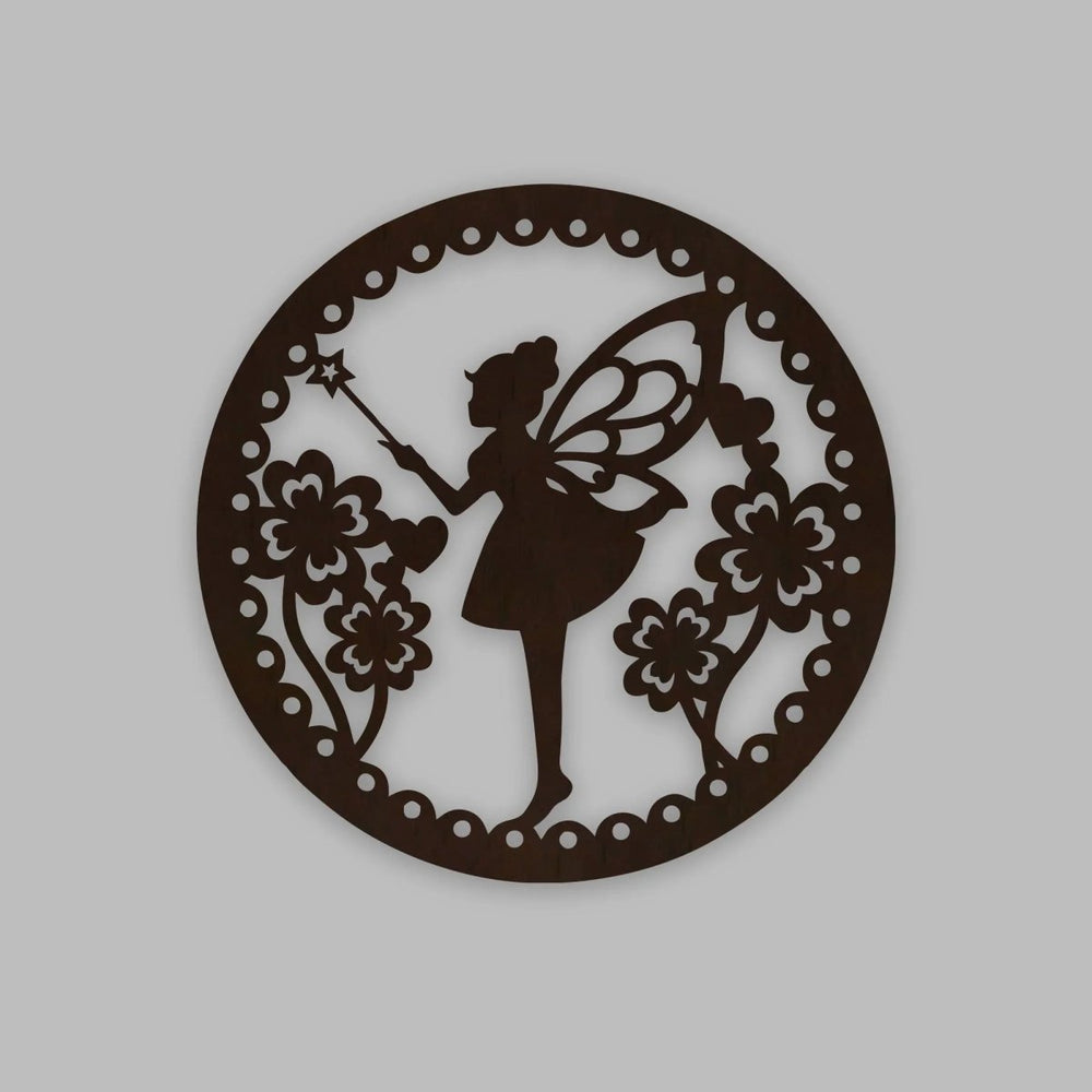 Fairy Butterfly Angel Backlit Wooden Wall Hanging with LED Night Light Walnut Finish - All India Decor