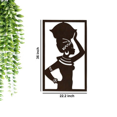 Beautiful African Women Backlit Wooden Wall Hanging with LED Night Light Walnut Finish - All India Decor
