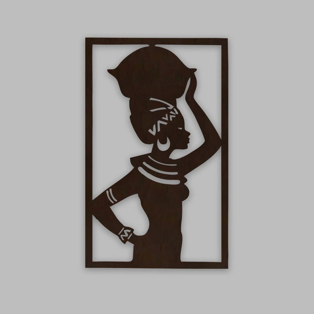 Beautiful African Women Backlit Wooden Wall Hanging with LED Night Light Walnut Finish - All India Decor