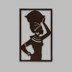 Beautiful African Women Backlit Wooden Wall Hanging with LED Night Light Walnut Finish - All India Decor
