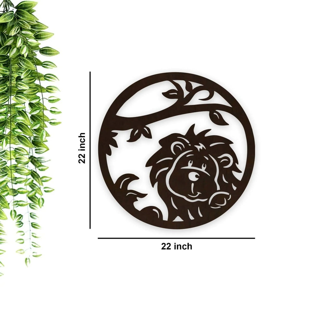 Little Lion Art Backlit Wooden Wall Decor with LED Night Light Walnut Finish - All India Decor