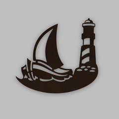 Sailboat Lighthouse Backlit Wooden Wall Decor with LED Night Light Walnut Finish - All India Decor