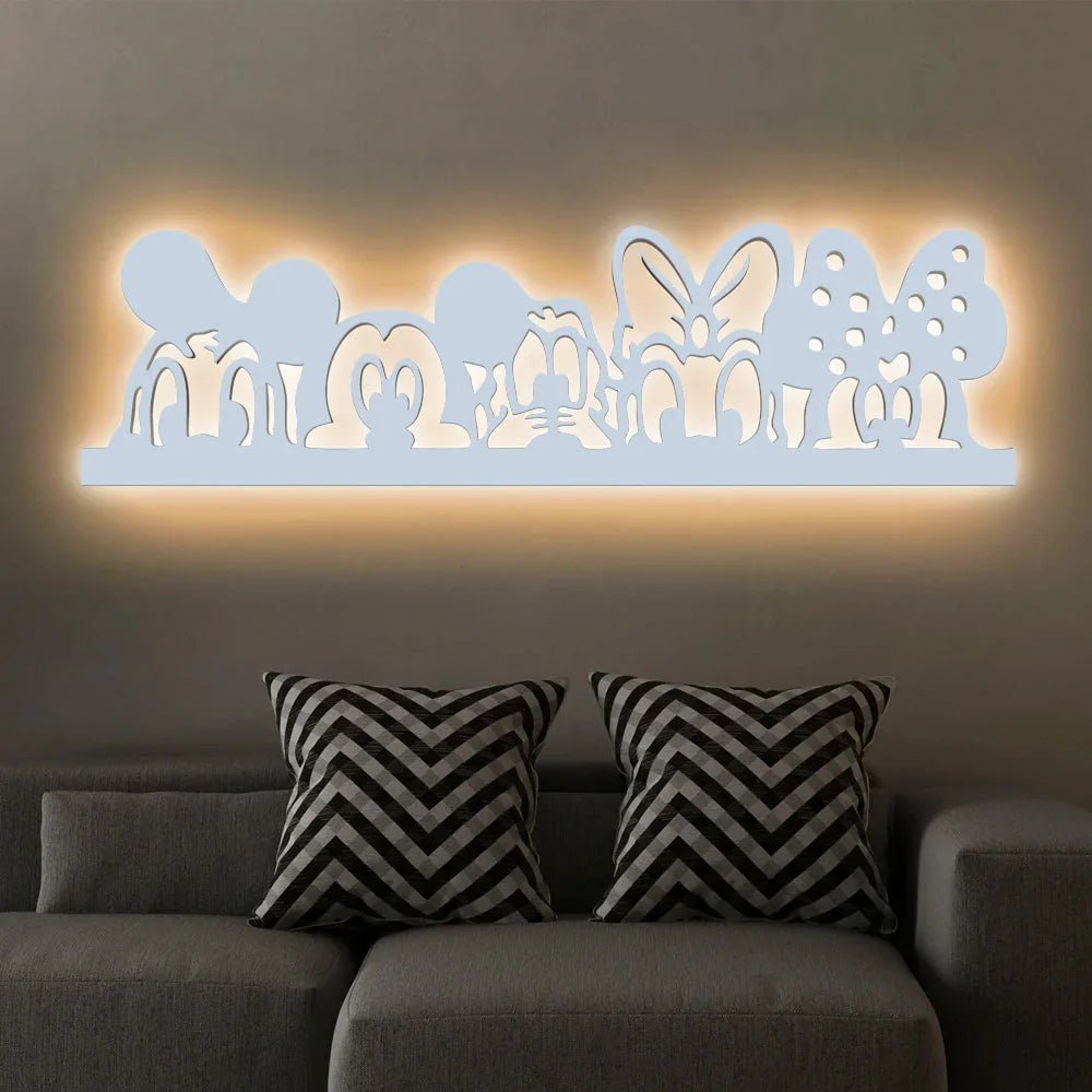 Mickey Mouse And Friends Backlit Wooden Wall Decor with LED Night Light Walnut Finish - All India Decor