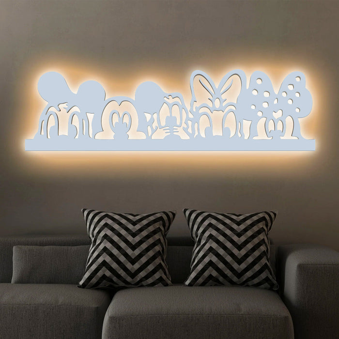 Mickey Mouse And Friends Backlit Wooden Wall Decor with LED Night Light Walnut Finish