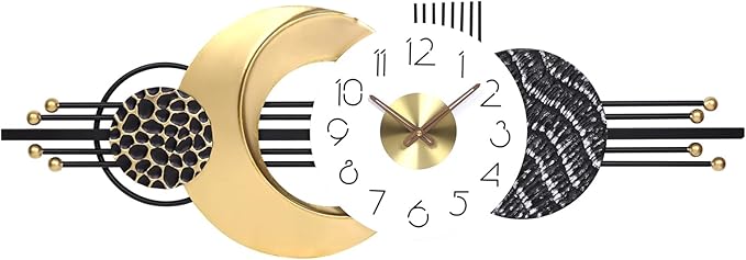 Decorative wall clock with gold crescent moon design
