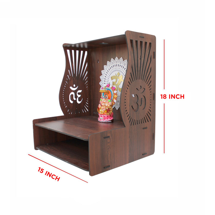 Aesthetic Space-Saving Wooden Temple for Home with Spacious Shelf & Inbuilt Focus Lights