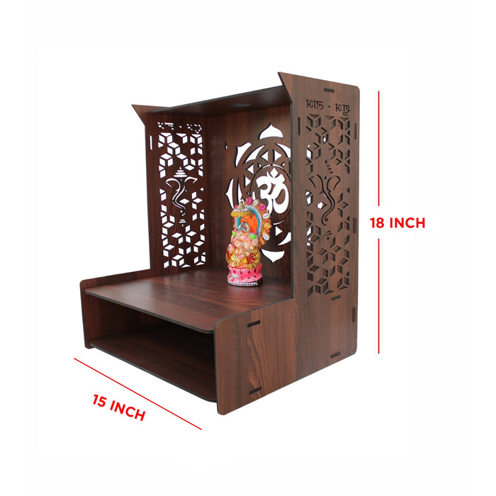 Beautiful Luxurious Wooden Temple for Home with Spacious Shelf & Inbuilt Focus Lights